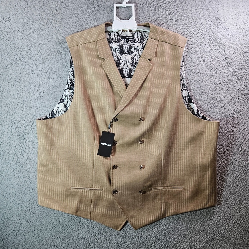 NWT‎ Murano Suit Vest 4XT Tall Doublebreasted Brown White Striped Formal